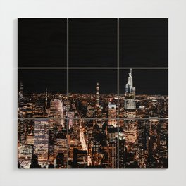 New York City Skyline at Night | Panoramic Photography Wood Wall Art