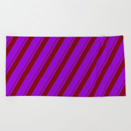 [ Thumbnail: Maroon and Dark Violet Colored Lines/Stripes Pattern Beach Towel ]