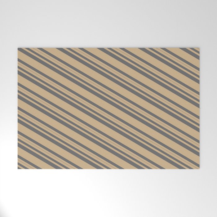 Tan & Dim Gray Colored Lined/Striped Pattern Welcome Mat