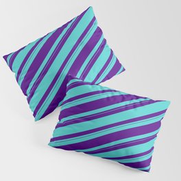 [ Thumbnail: Indigo & Turquoise Colored Striped/Lined Pattern Pillow Sham ]