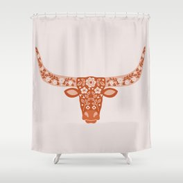 Floral Longhorn – Burnt Orange Shower Curtain