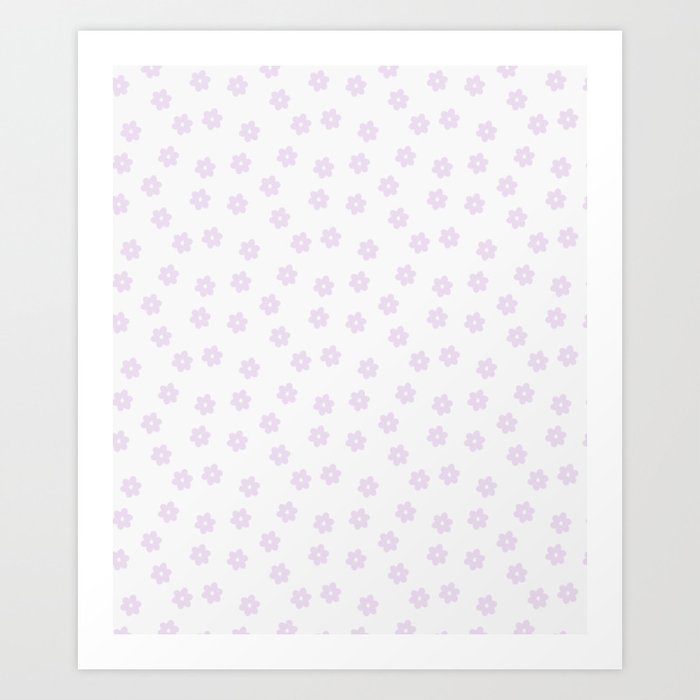 Aesthetic Lilac Lavender Cute Groovy Flowers White Color Background Art Print
