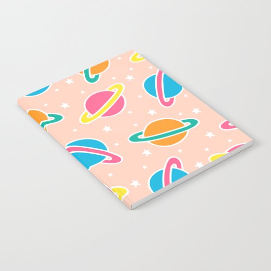 Space Planets Pattern in Pink Notebook