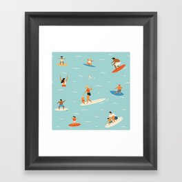 Surfing kids Framed Art Print