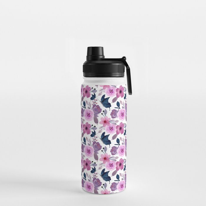 Watercolor butterfly and pink flowers Water Bottle