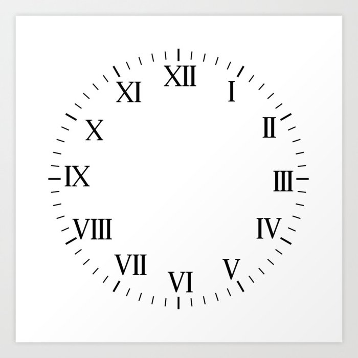 White Clock with black Roman Numbers : Roman Clock Art Print