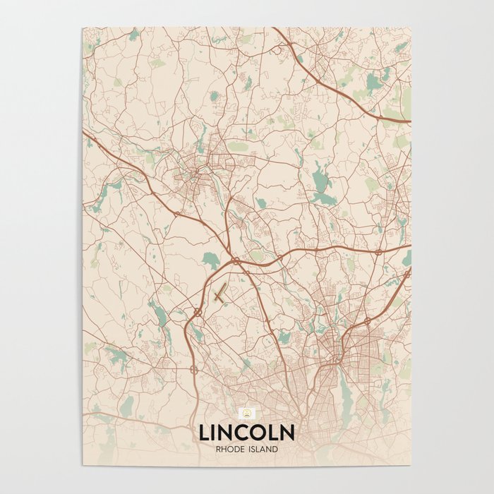 Lincoln, Rhode Island, United States Vintage City Map Poster by IMR
