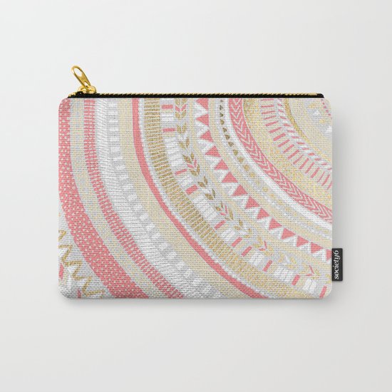 Coral + Gold Tribal Carry-All Pouch