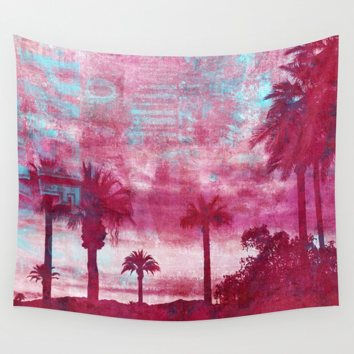 Pacific Island Grunge Look Mixed Media Art Wall Tapestry