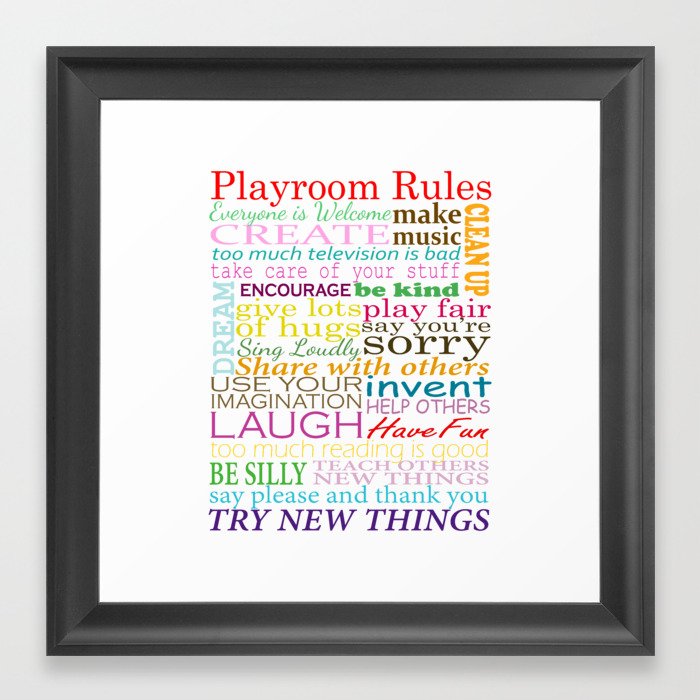Playroom Rules For Kids Playroom Or Bedroom Framed Art Print By Atimelesscollection Society6