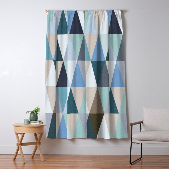Geometric Colorful Pastel Pattern Triangles Blue Blackout Curtain