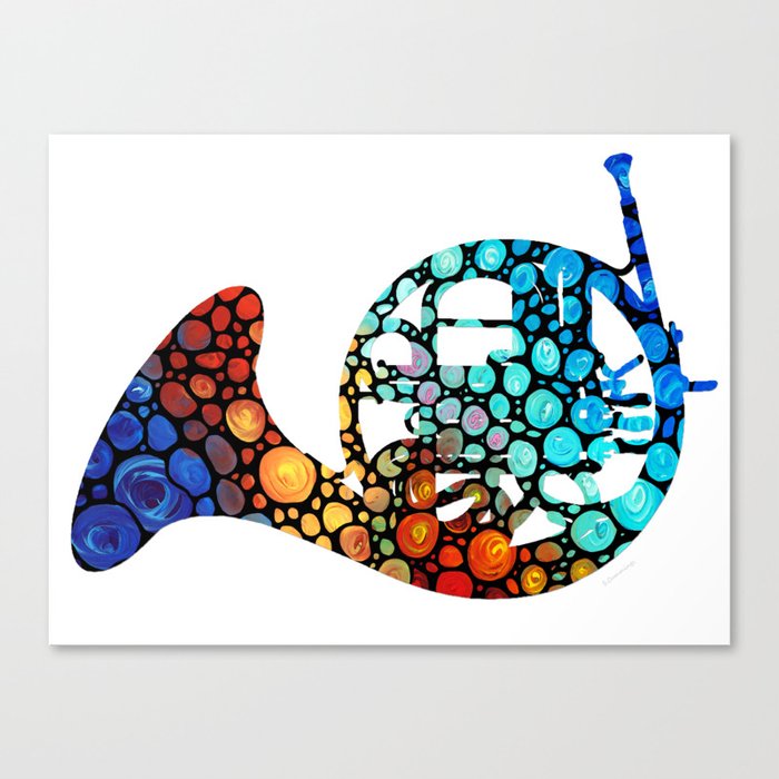 Colorful Mosaic French Horn Musical Instrument Art Canvas Print