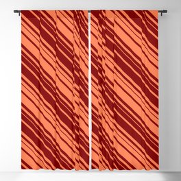[ Thumbnail: Coral & Maroon Colored Lined/Striped Pattern Blackout Curtain ]