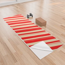 [ Thumbnail: Tan and Red Colored Lines Pattern Yoga Towel ]
