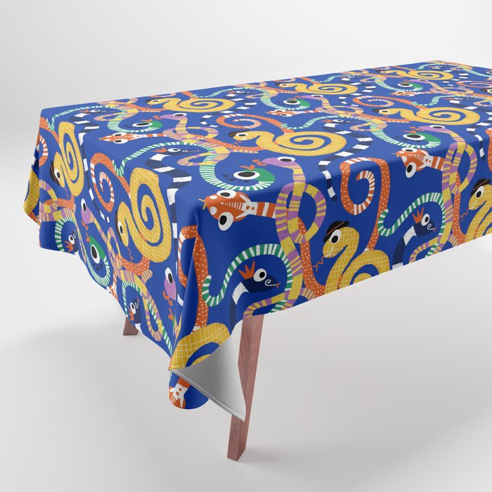 Cute Crazy Snakes Electric Blue Tablecloth
