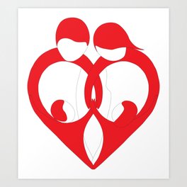Heart shaped family logo. Mother, father, little boy and little girl Art Print | Child, Shape, Symbol, Parent, Vector, Icon, Illustration, Design, Connection, Logo 