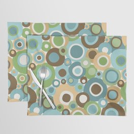 Mid Century Modern Circles // V2 // Brown, Green, Gold, Ocean Blue, Sky Blue, Turquoise, Ivory Placemat