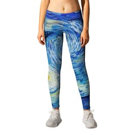 The Starry Night - La Nuit étoilée oil-on-canvas post-impressionist landscape masterpiece painting in original blue and yellow by Vincent van Gogh Leggings