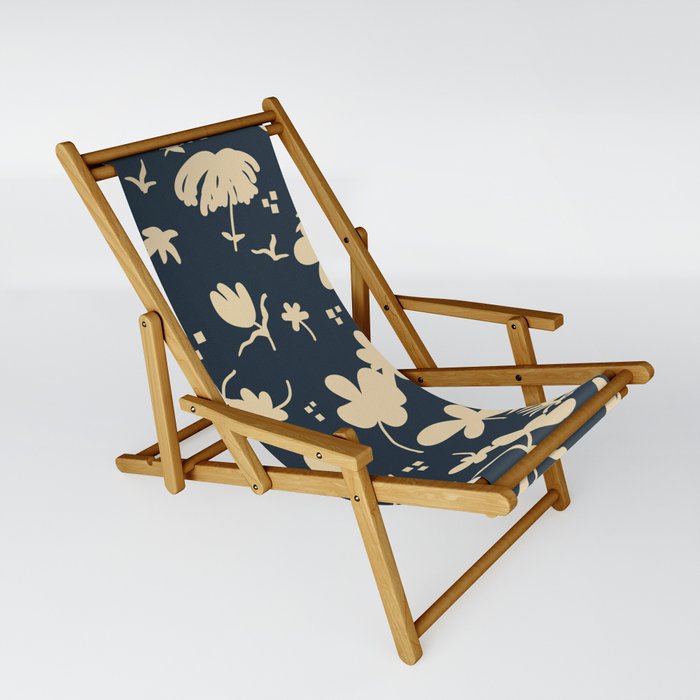 Abstract flowers retro blue taupe Sling Chair