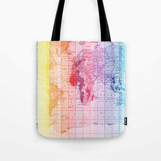 Rainbow World Map Tote Bag