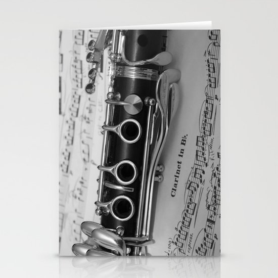 B Flat Clarinet in Black & White Stationery Cards