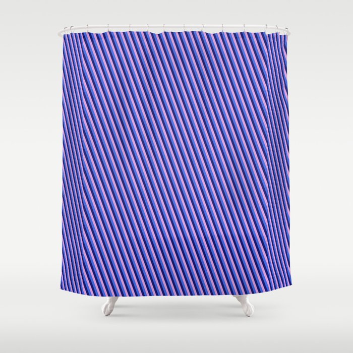 Royal Blue, Midnight Blue, and Plum Colored Stripes/Lines Pattern Shower Curtain