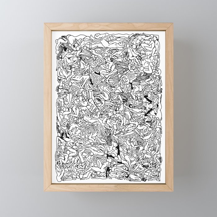 Lots of Bodies Doodle in Black and White Framed Mini Art Print