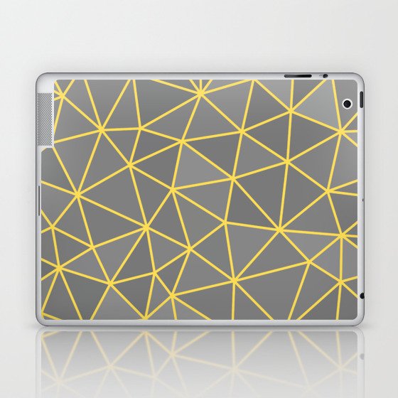 Gray Shades Abstract Geometric Yellow Wireframe Pattern Design Laptop & iPad Skin