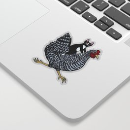 Cat on a Chicken Sticker | Curated, Original, Chicken, Painting, Folkart, Catonchciken, Art, Animal, Catonchicken, Funny 