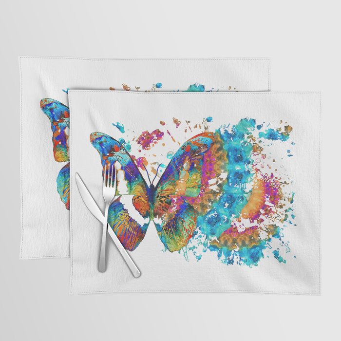 Big Bold Butterfly Art With Colorful Mandala Placemat