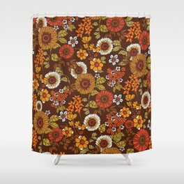 70s retro ditzy flowers, boho, browns, orange, hippie Shower Curtain