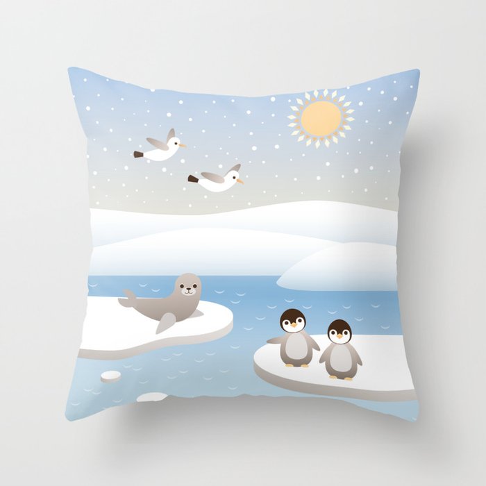 Cute animals on the South Pole Throw Pillow
