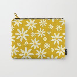 Retro Daisy Pattern in Mustard Yellow, Groovy Daisies Carry-All Pouch | Color, Retro, 60S, Spring, 70S, Summer, Mid Century, Daisy, Pattern, Mustard 