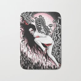Shangri-la Bath Mat | Drawing, Digital, Blackandwhite, Girl, Woman, Surreal, Erotic, Trippy, Redandpink, Vampire 