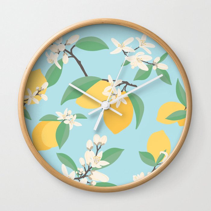 Lemon patter light blue Wall Clock