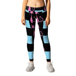 Blue And Black Buffalo Plaid,Valentines Pink Cat Pattern,Blue And Black Plaid , Leggings