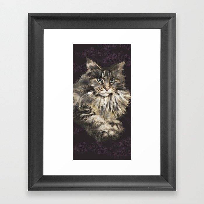 peinture de chat - cat - main coon Framed Art Print