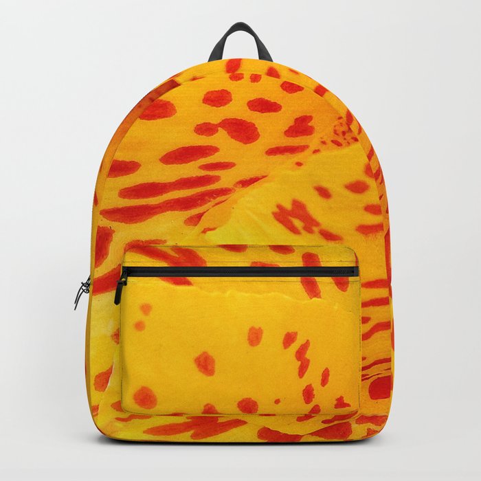 Luxurious Yellow Orchid Close-Up With Chic Red Spots Backpack