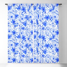 Blue and White Watercolor Florals Blackout Curtain
