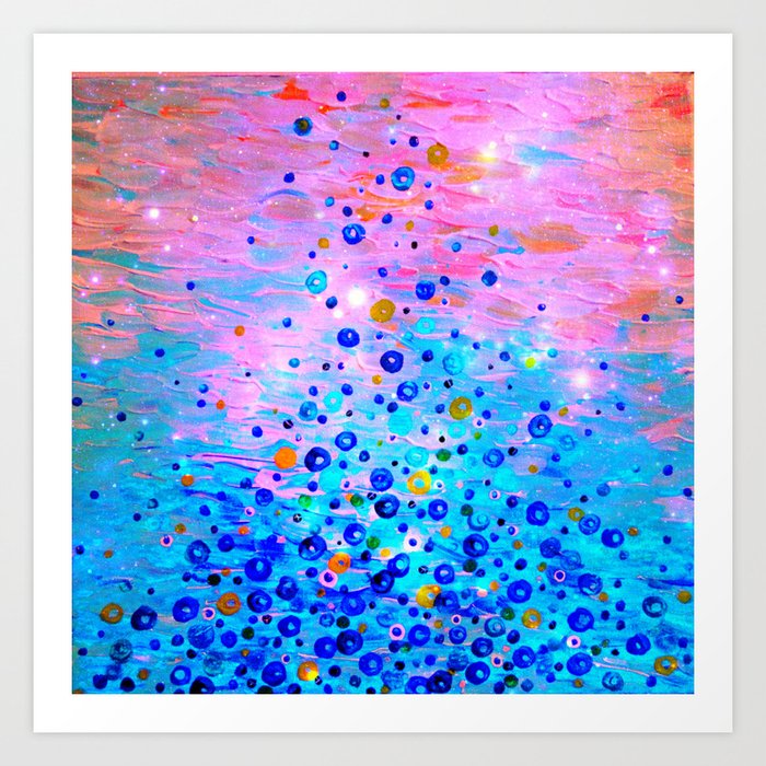WHAT GOES UP, REVISITED - Bold Royal Blue Pink Bubbles Whimsical Underwater Ocean Abstract Painting Art Print