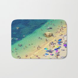 Beach umbrellas and bathers in French Riviera Bath Mat | France, Sandbeach, Seacoast, French, Sandy, Painted, Paradise, Umbrellas, Coast, Sea 