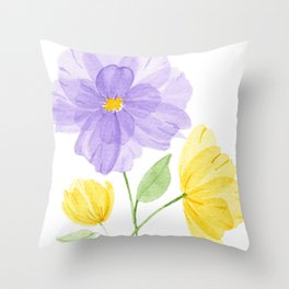 Overlapping Purple and Yellow Flowers Throw Pillow