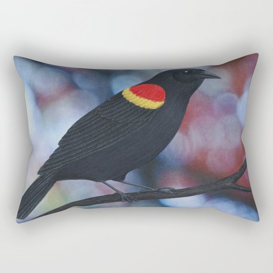 red winged blackbird male bokeh Rectangular Pillow