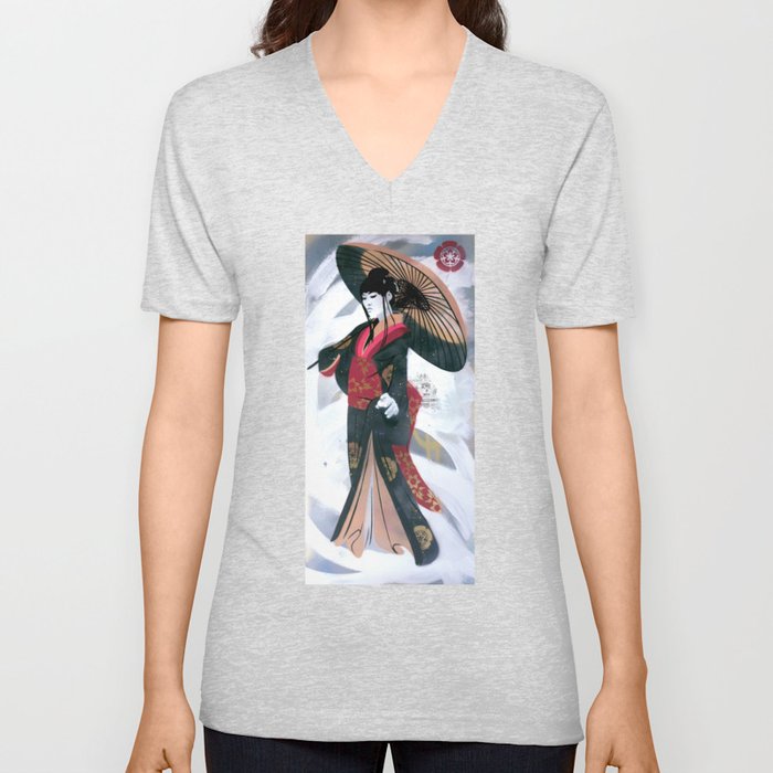 Japanese Woman Street Art V Neck T Shirt