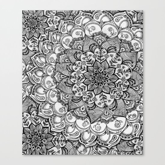 Shades of Grey - mono floral doodle Canvas Print