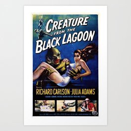 Vintage Creature from the Black Lagoon horror movie lobby theatrical poster card No. 1 blue Art Print