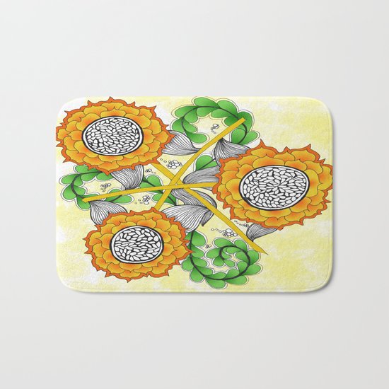 Zentangle Happy Yellow and Orange Sunflowers Bath Mat