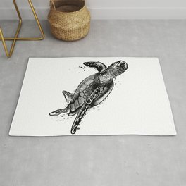 Sea turtle black and white drawing Rug