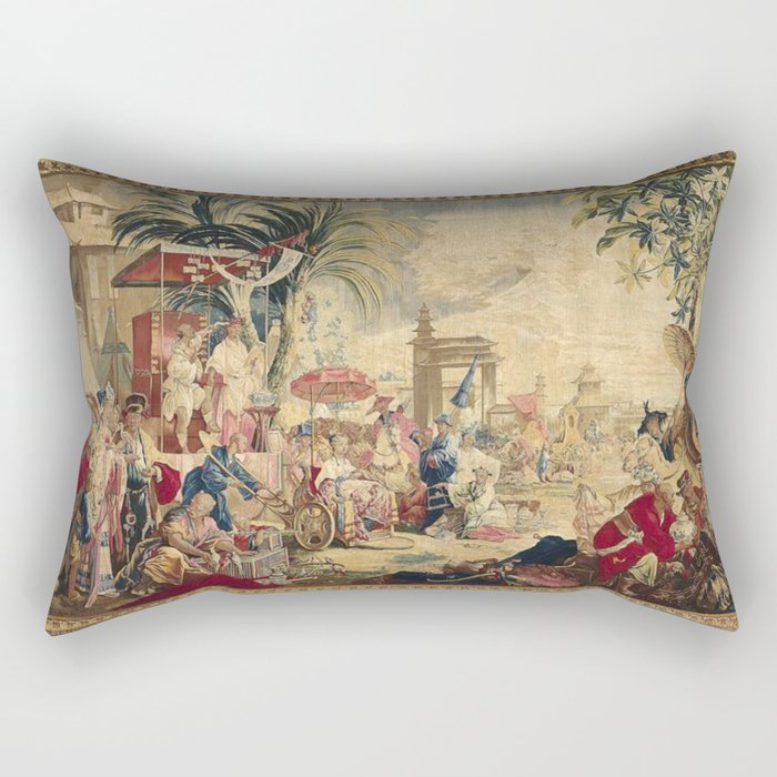 Antique 18th Century Chinoiserie French Tapestry Francois Boucher Rectangular Pillow