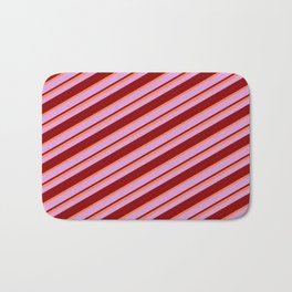[ Thumbnail: Coral, Plum & Dark Red Colored Striped Pattern Bath Mat ]